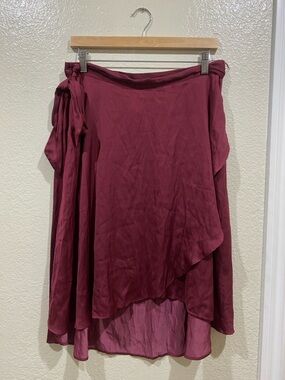 NWT LOFT Wine High-Low Wrap look Skirt